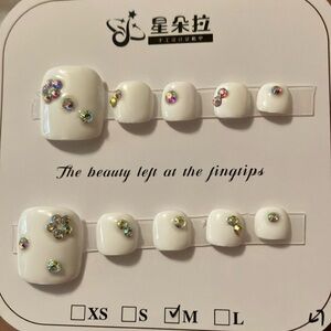 White ToeNail Set with Rhinestones